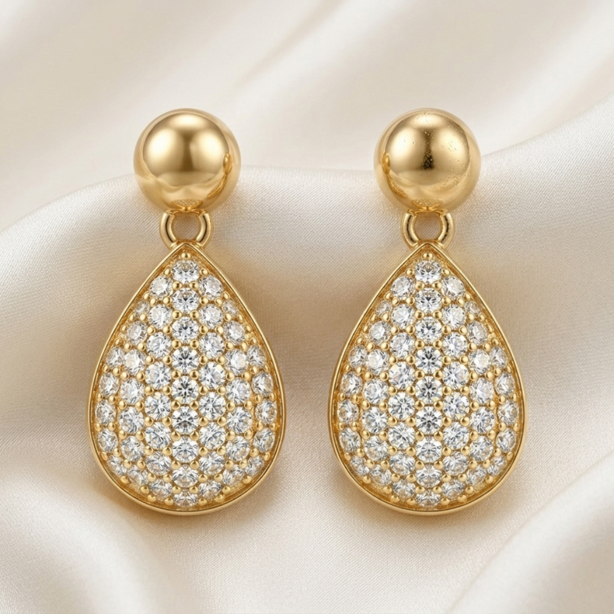 Gold Teardrop Earrings with Rhinestones – 18K Gold Plated Statement Drop Earrings for Women