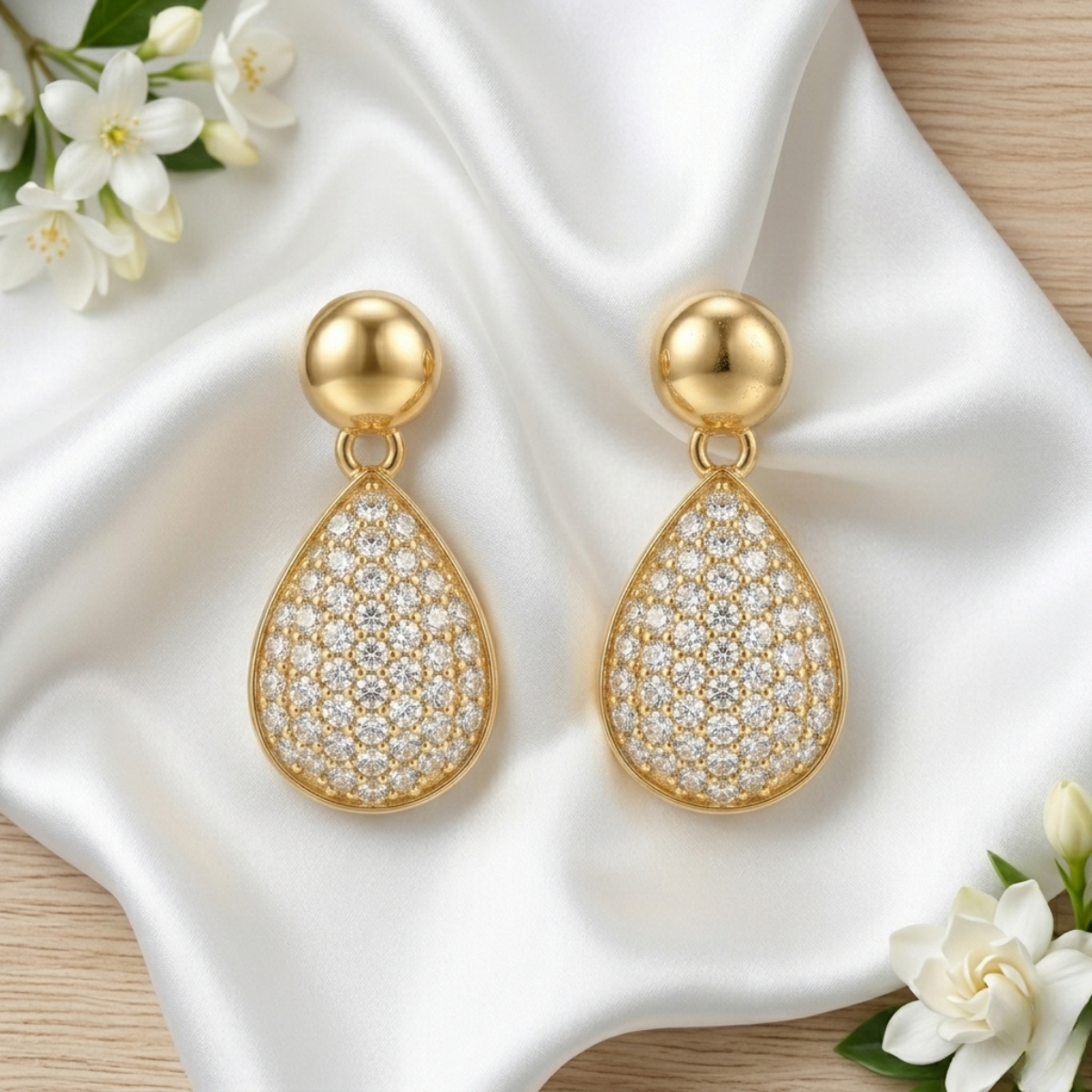 Gold Teardrop Earrings with Rhinestones – 18K Gold Plated Statement Drop Earrings for Women - Image 4