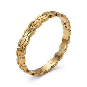 Gold Leaf Pattern Hinged Bangle Bracelet | Zeray