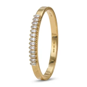 Gold Baguette Crystal Row Bangle Bracelet | Hinged Cuff