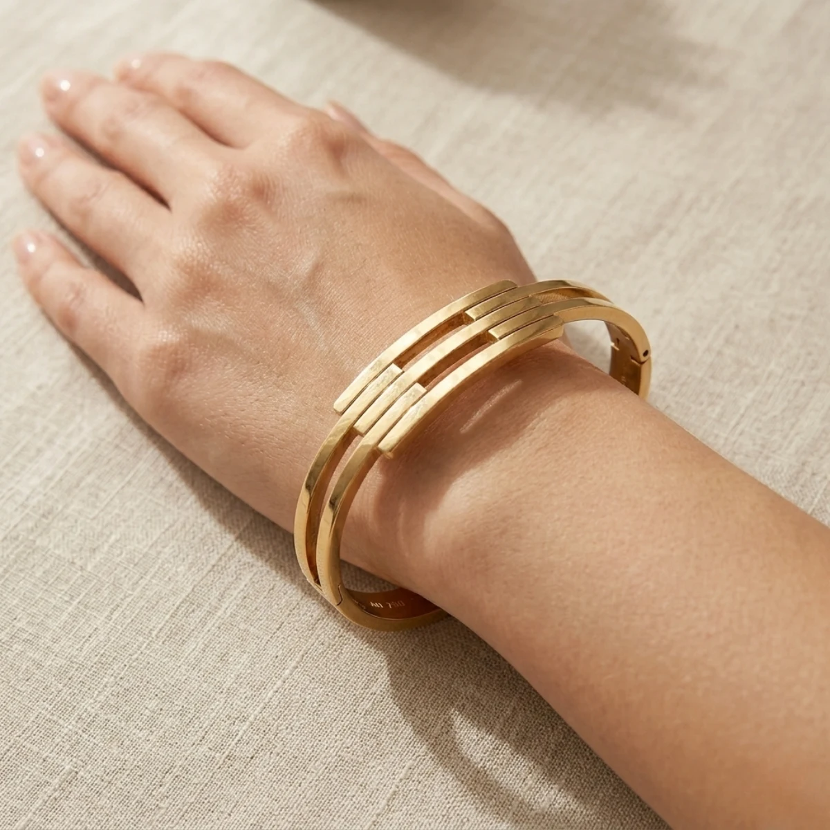 Gold Triple Bar Minimalist Bangle Bracelet | H-Frame Cuff - Image 9