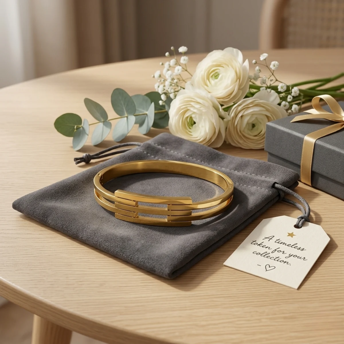 Gold Triple Bar Minimalist Bangle Bracelet | H-Frame Cuff - Image 11
