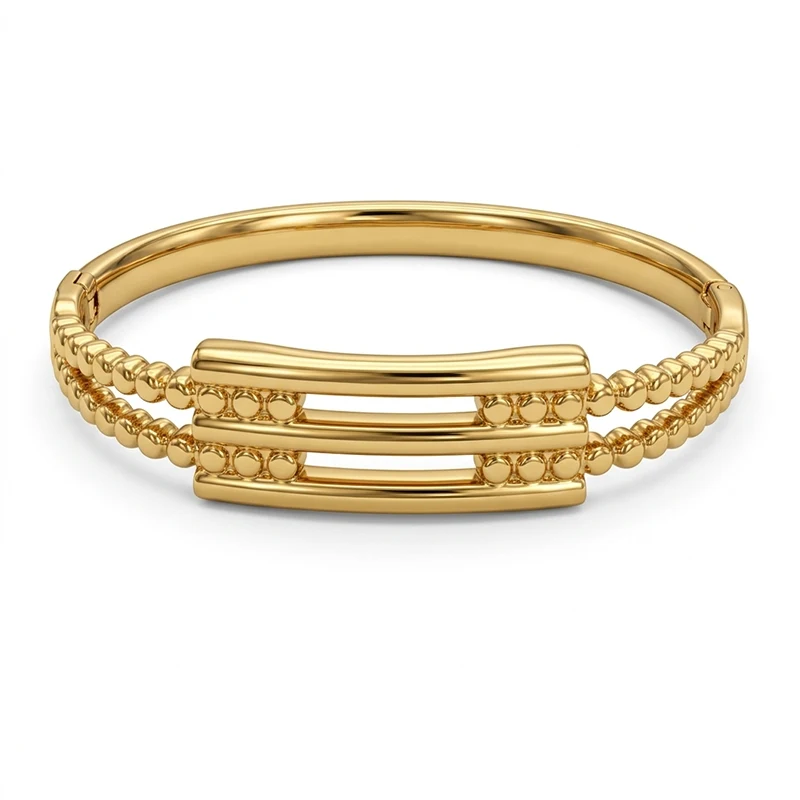 Gold Rope Detail Bangle with Triple Bar Centre | Zeray