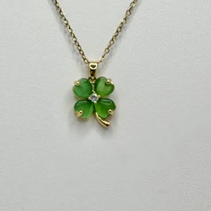 18K Gold Plated Green Cat's Eye Four-Leaf Clover Pendant Necklace | Zeray