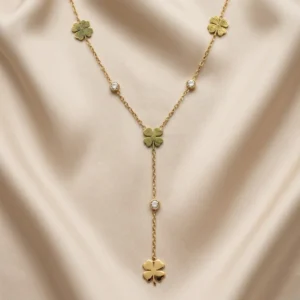Gold Four-Leaf Clover Lariat Necklace | Lucky Charm | Zeray