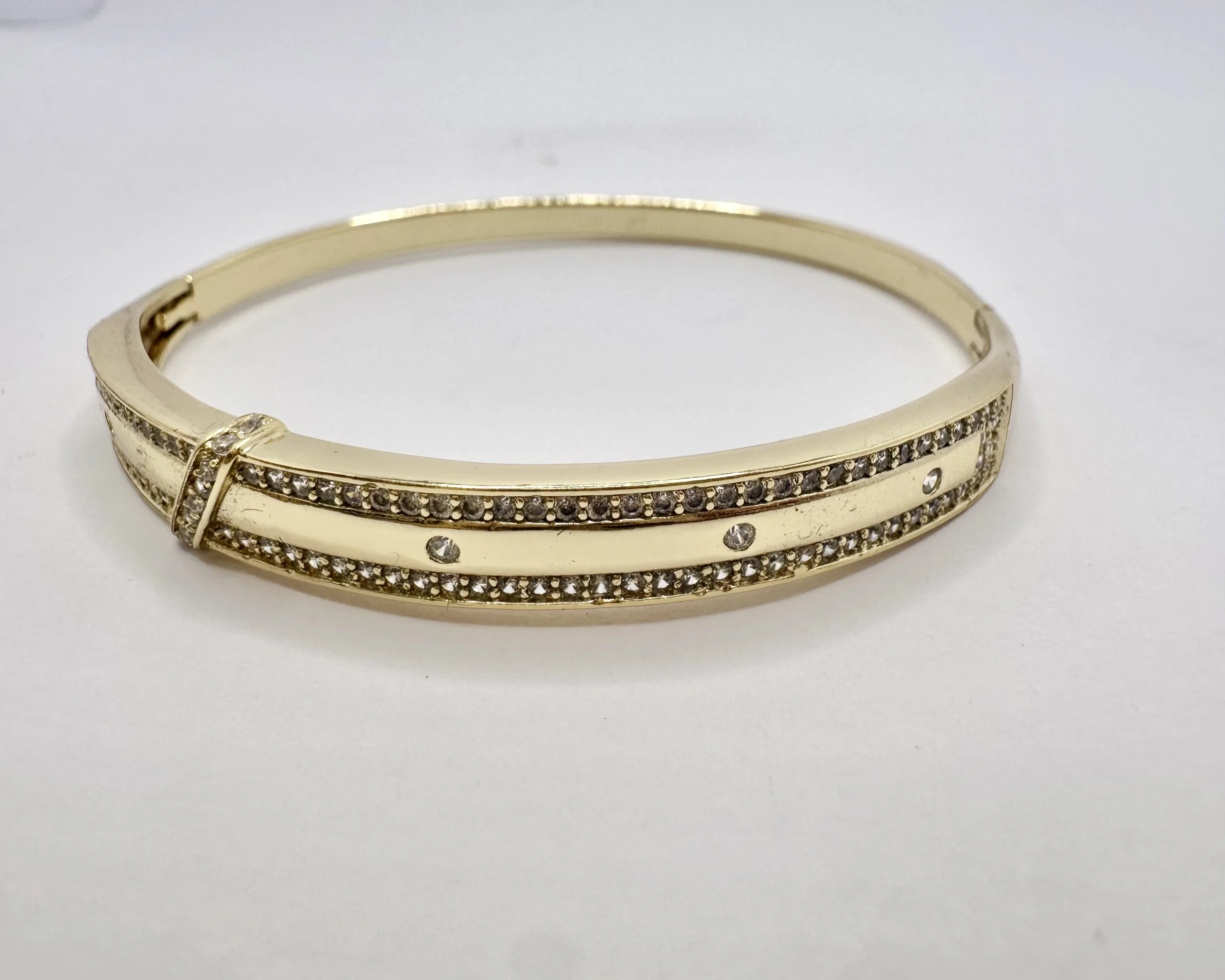 Gold Double-Row Crystal Pavé Bangle with X-Cross | Xuping 14K | Zeray - Image 2