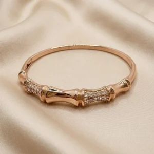 Rose Gold Bamboo Crystal Cluster Bangle | Bold Cuff | Zeray