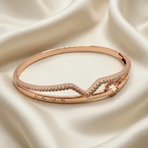 Rose Gold LOVE Heart Crystal Bangle | Romantic Cuff | Zeray