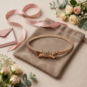 Rose Gold Bow Crystal Bangle | Lattice Ribbon Cuff | Zeray