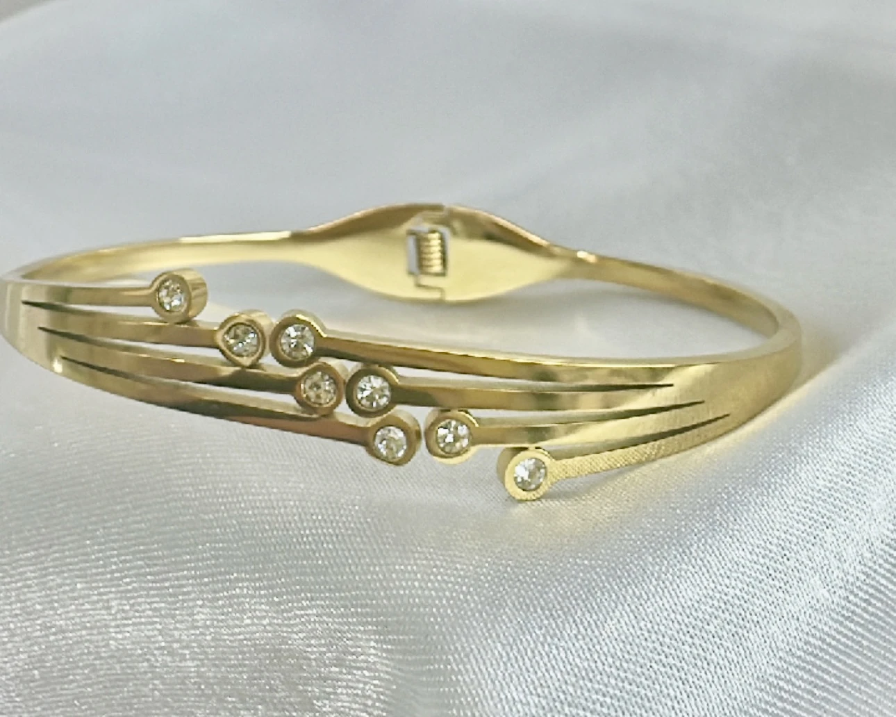 Gold Multi-Rail Scattered Crystal Bangle | Starburst Cuff | Zeray - Image 3