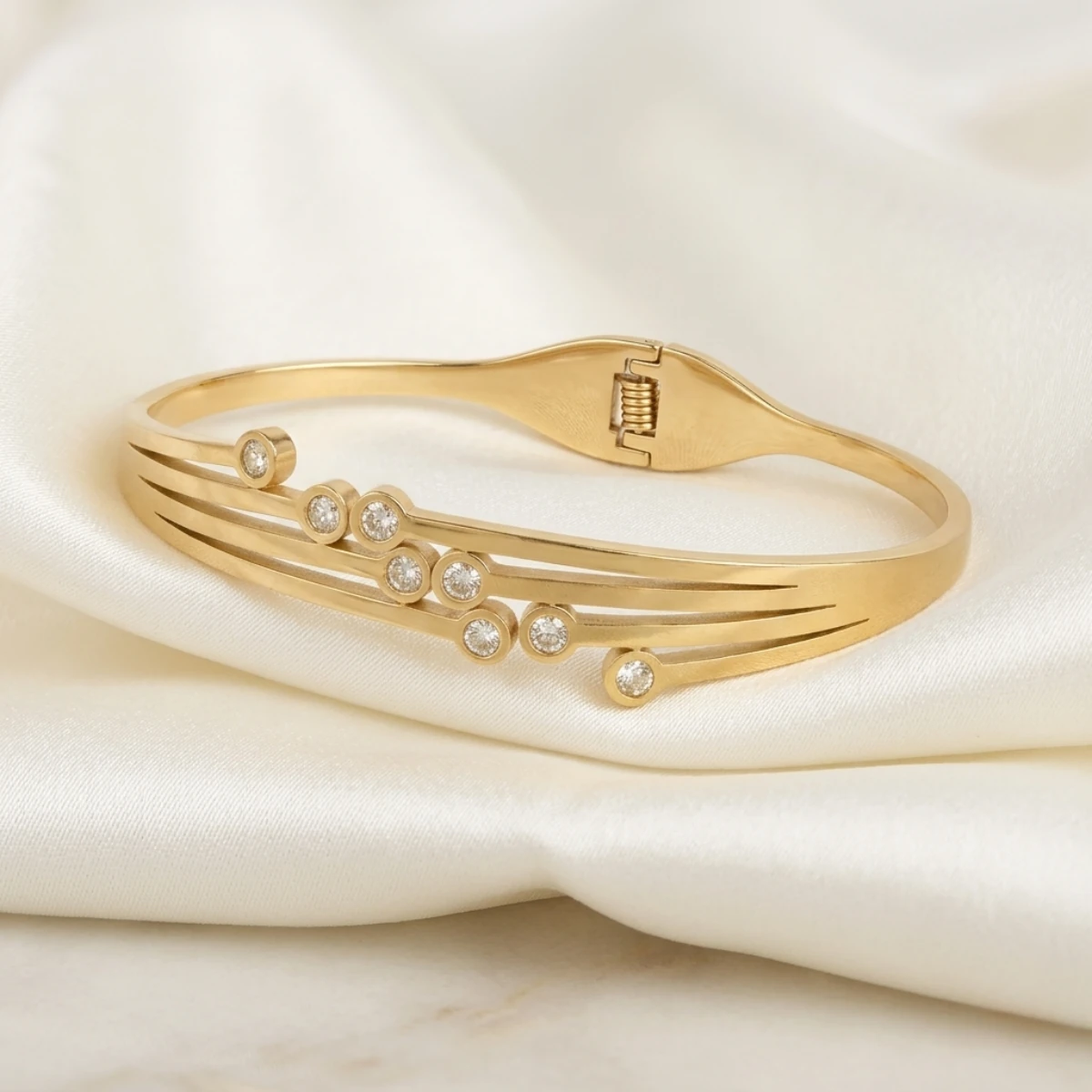 Gold Multi-Rail Scattered Crystal Bangle | Starburst Cuff | Zeray - Image 4