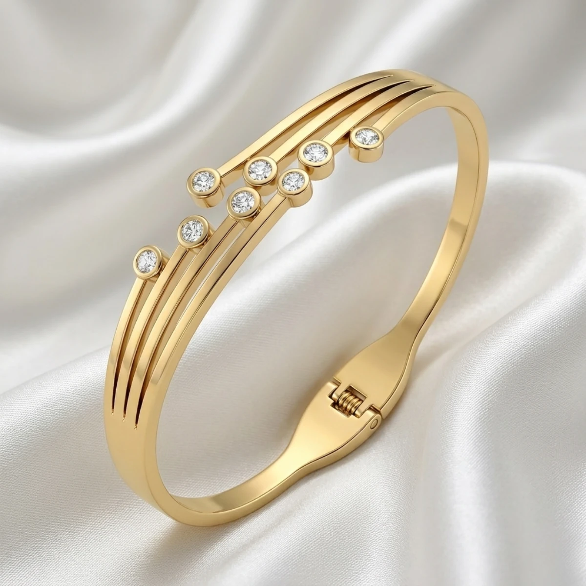 Gold Multi-Rail Scattered Crystal Bangle | Starburst Cuff | Zeray - Image 5