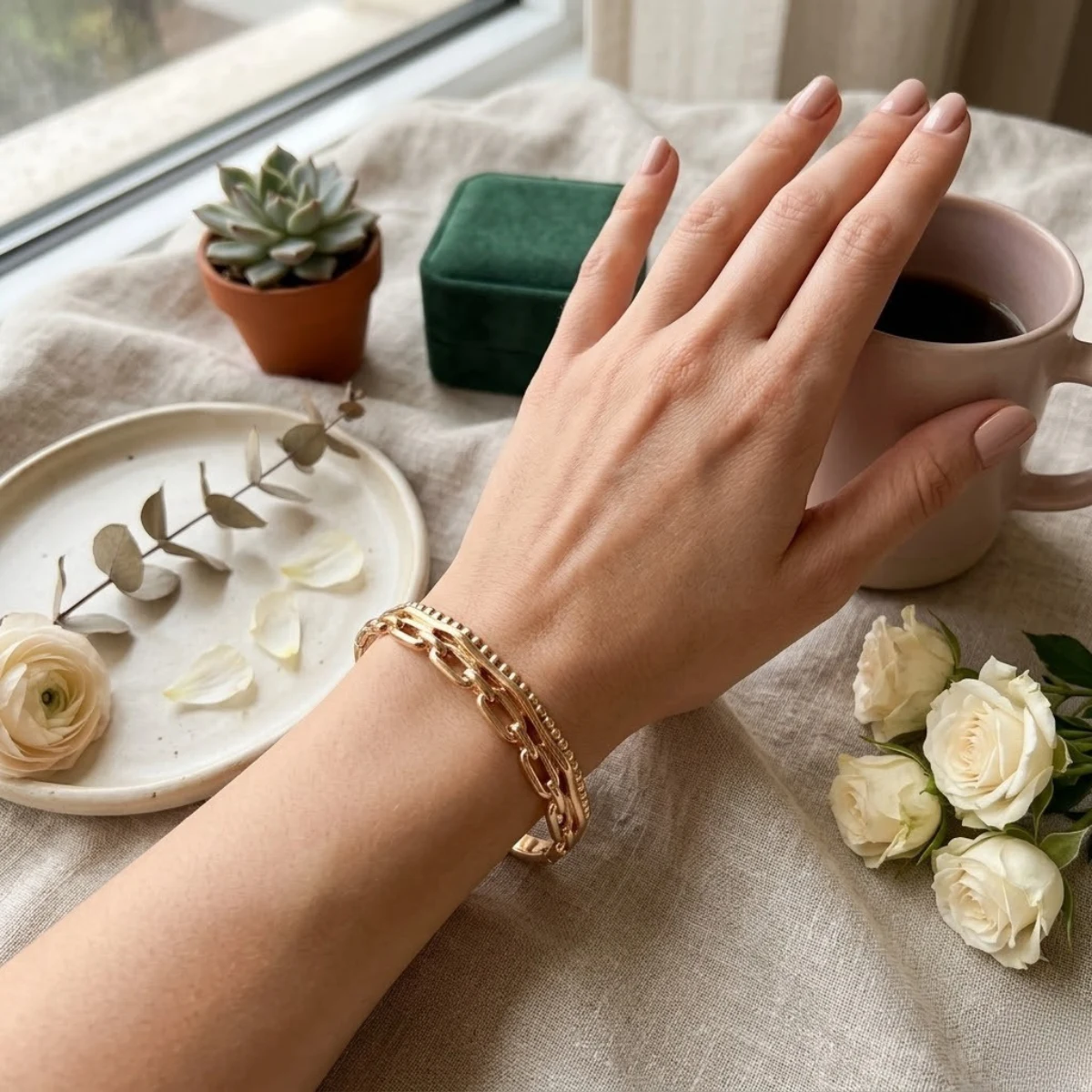 Gold Layered Duo Bracelet Set | Paperclip & Rope Chain | Zeray - Image 4