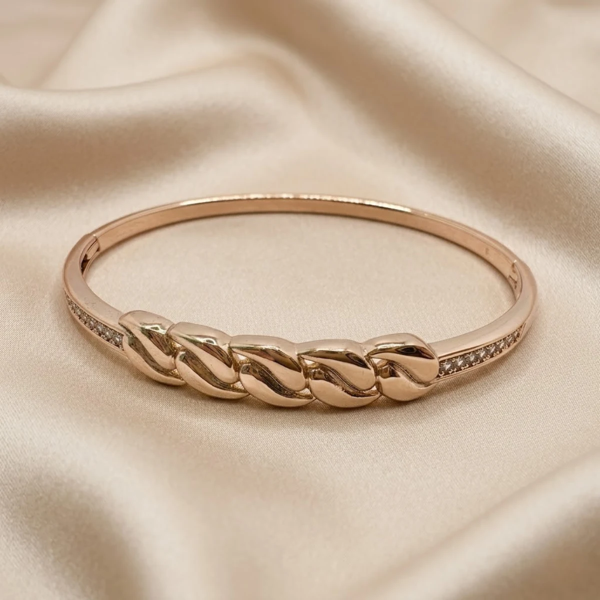 Rose Gold Twisted Rope Crystal Bangle | Croissant Cuff | Zeray