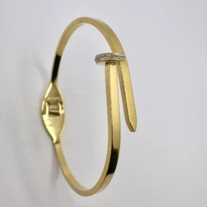 Gold Geometric Nail-Pin Bangle with Crystal Ring | Stainless Steel | Zeray