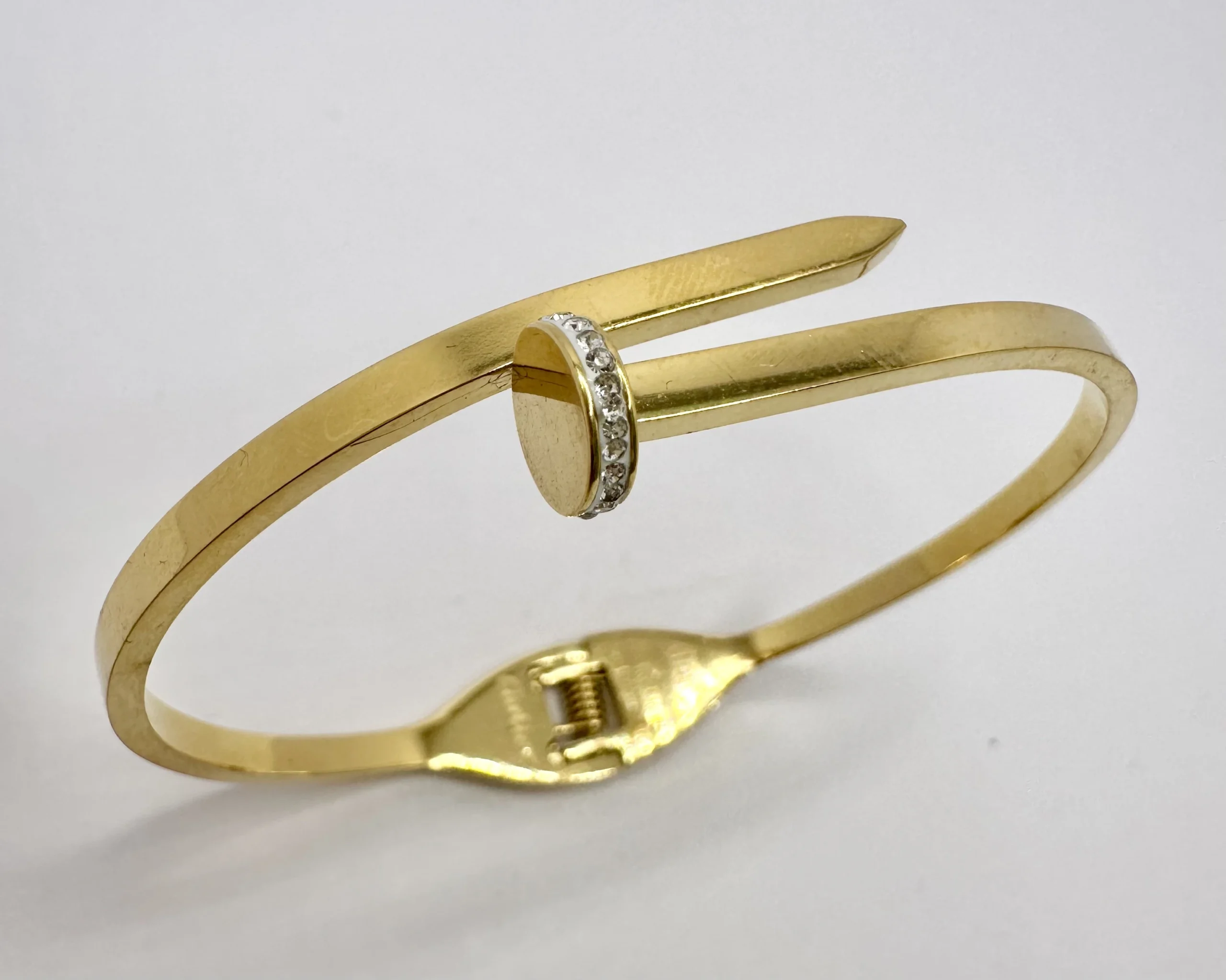 Gold Geometric Nail-Pin Bangle with Crystal Ring | Stainless Steel | Zeray - Image 4
