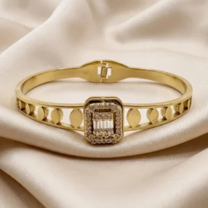 Gold Coin Cutout Bangle with Crystal Halo Cluster | Zeray
