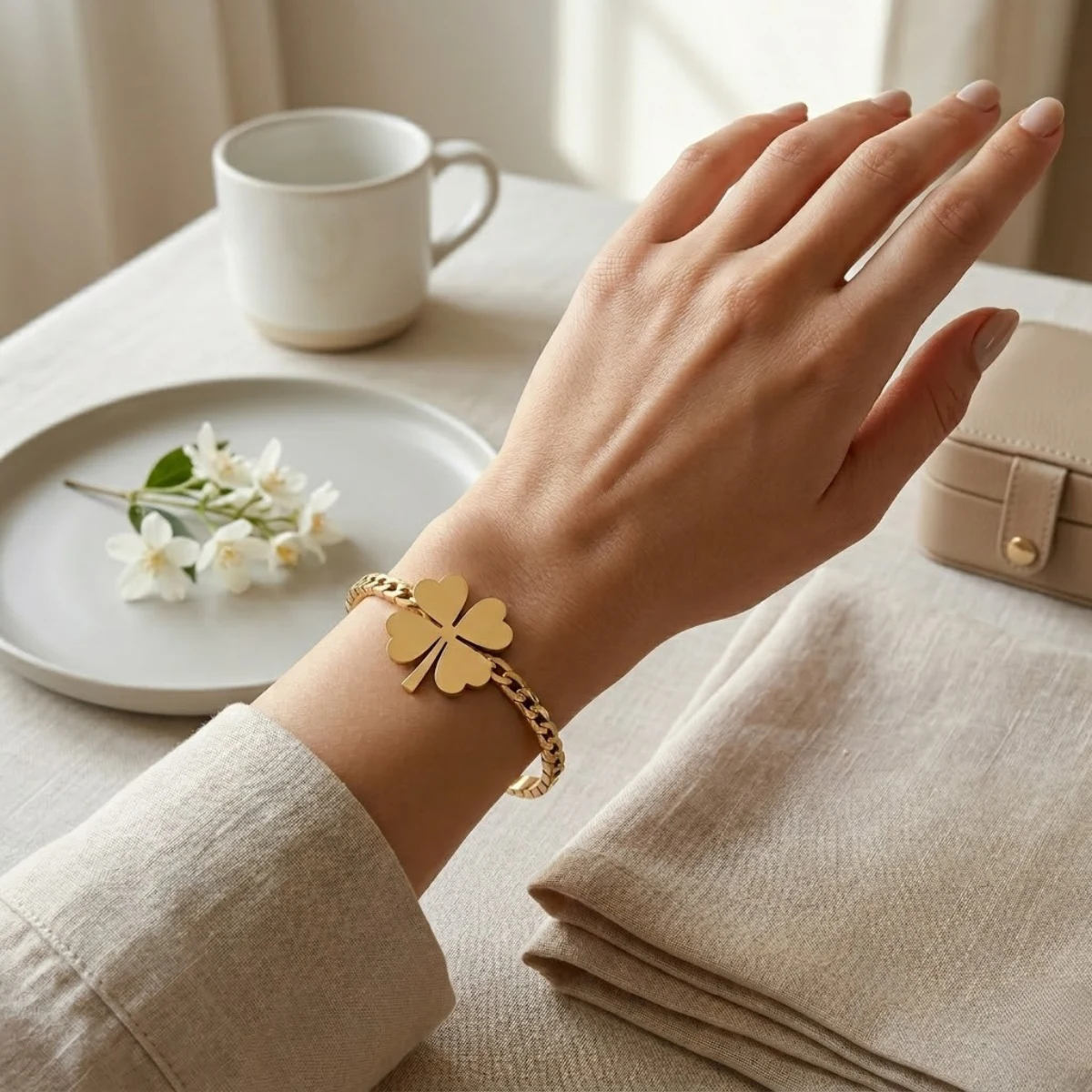 Gold Heart Clover Charm Chain Bracelet | Lucky Love | Zeray - Image 4