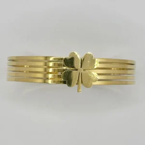Gold Wide Multi-Track Ribbed Bangle with Large Clover | Stainless Steel | Zeray