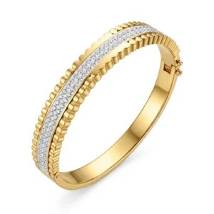 Gold Beaded Edge Double Crystal Pavé Bangle | Rope Border Cuff | Zeray