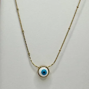 Gold Evil Eye Pendant Necklace | Satellite Chain | Stainless Steel | Zeray