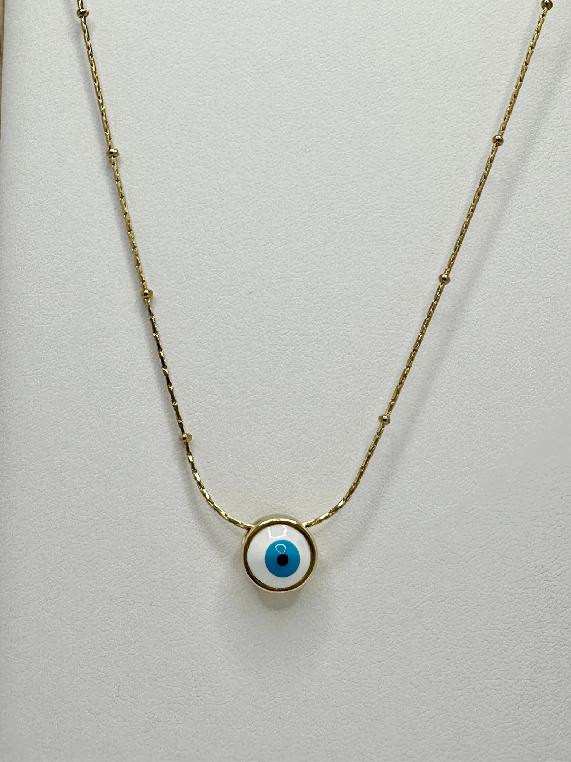 Gold Evil Eye Pendant Necklace | Satellite Chain | Stainless Steel | Zeray