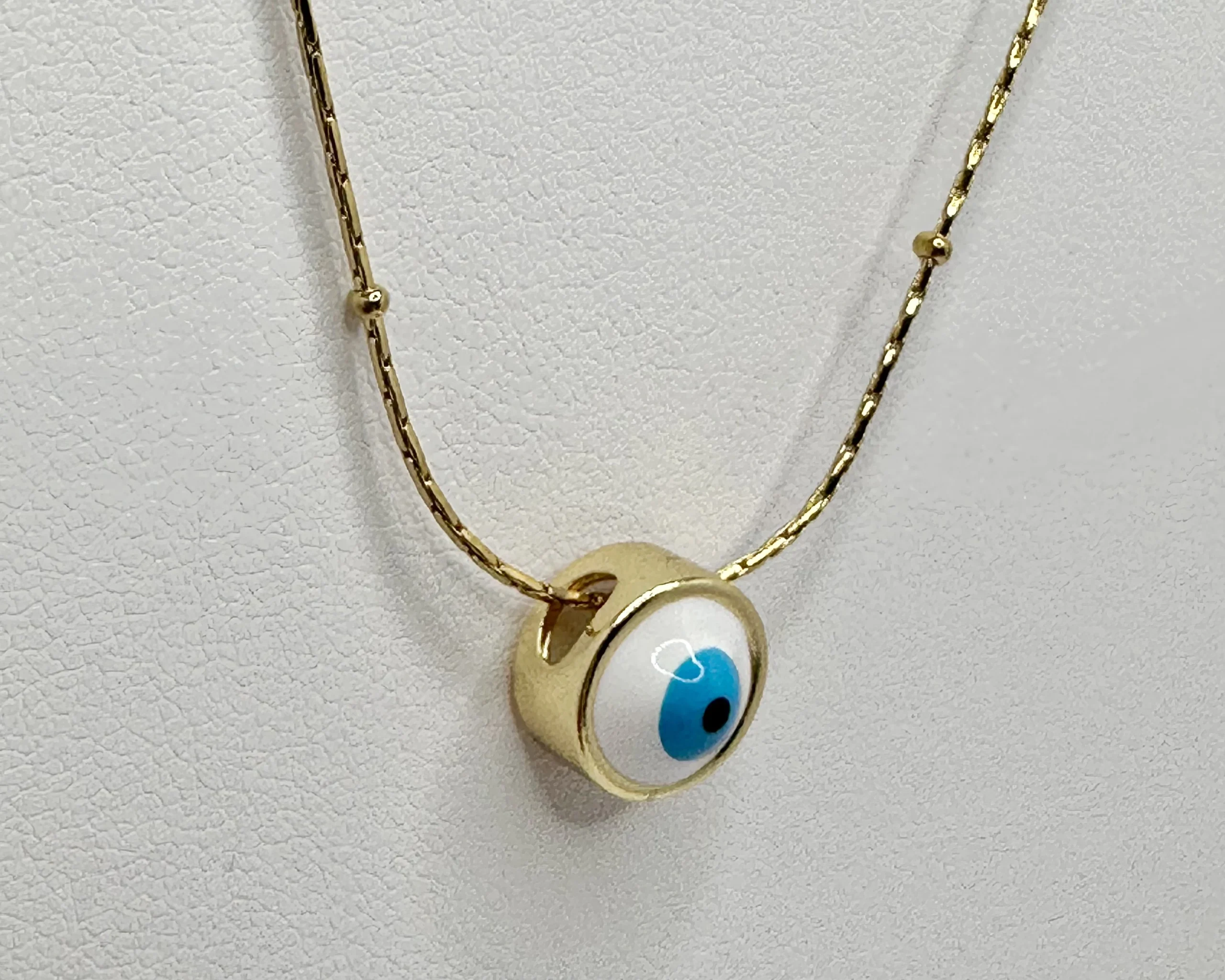 Gold Evil Eye Pendant Necklace | Satellite Chain | Stainless Steel | Zeray - Image 3