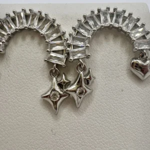 Silver Crescent Arch Baguette Earrings with Charm Drops | Zeray
