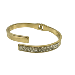 Gold Bypass Bangle with Baguette Crystal Tip | Open Cuff | Zeray
