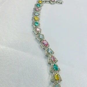 Silver Luxury Pastel Rainbow Bracelet | Pear Crystal Halo | Zeray