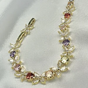 Gold Luxury Floral Leaf Multicolour Gemstone Bracelet | Zeray