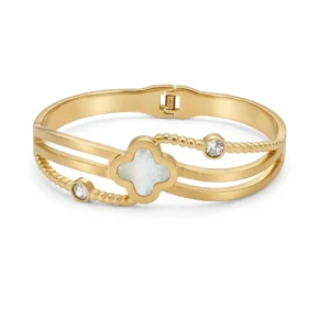 Gold Clover & Mother-of-Pearl Crystal Bangle | VCB Cuff | Zeray