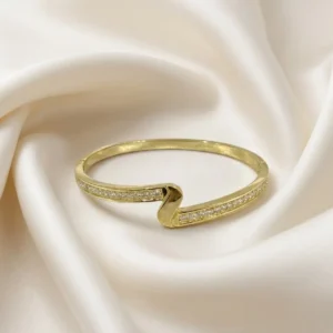 Gold Asymmetric Chevron Crystal Bangle | Open Cuff | Zeray