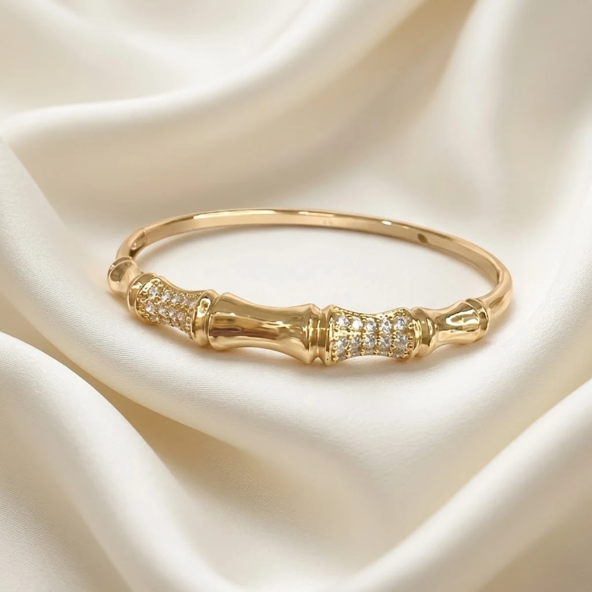 Rose Gold Bamboo Crystal Bangle | Organic Cuff | Zeray
