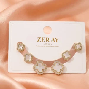 Gold Clover Stud Earring Set | 3 Pairs Stainless Steel | Zeray