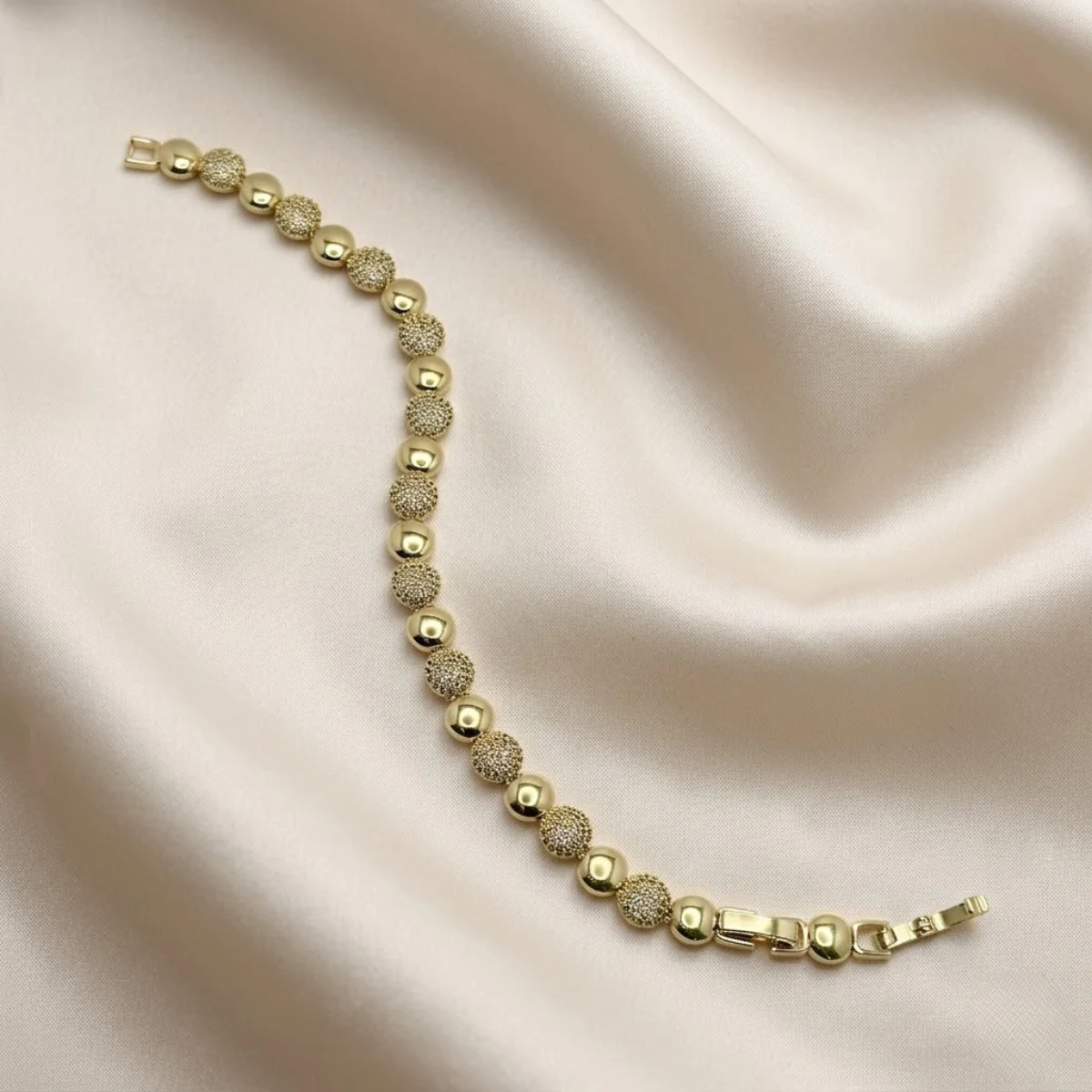 Gold Alternating Dome Crystal Ball Bracelet | Disco Luxe | Zeray