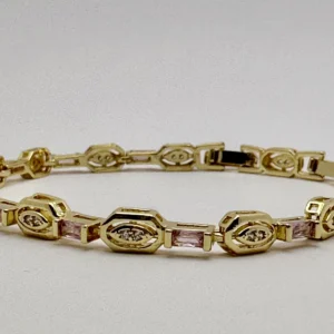 18K Gold Plated Pink Baguette & Crystal Eye Link Bracelet | Zeray