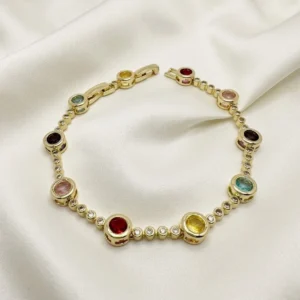 Gold Multicolour Gemstone Statement Bracelet | Rainbow Link | Zeray