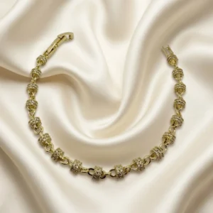 Gold Floral Sunburst Link Bracelet | Textured Ball Chain | Zeray