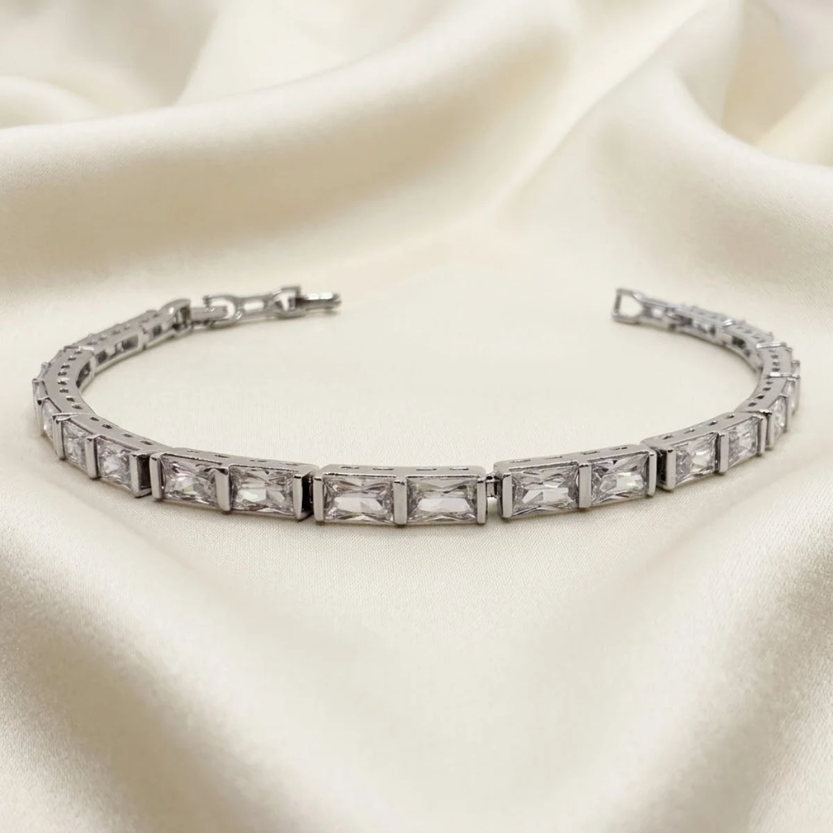 Silver Baguette Crystal Tennis Bracelet | Full Eternity | Zeray - Image 5