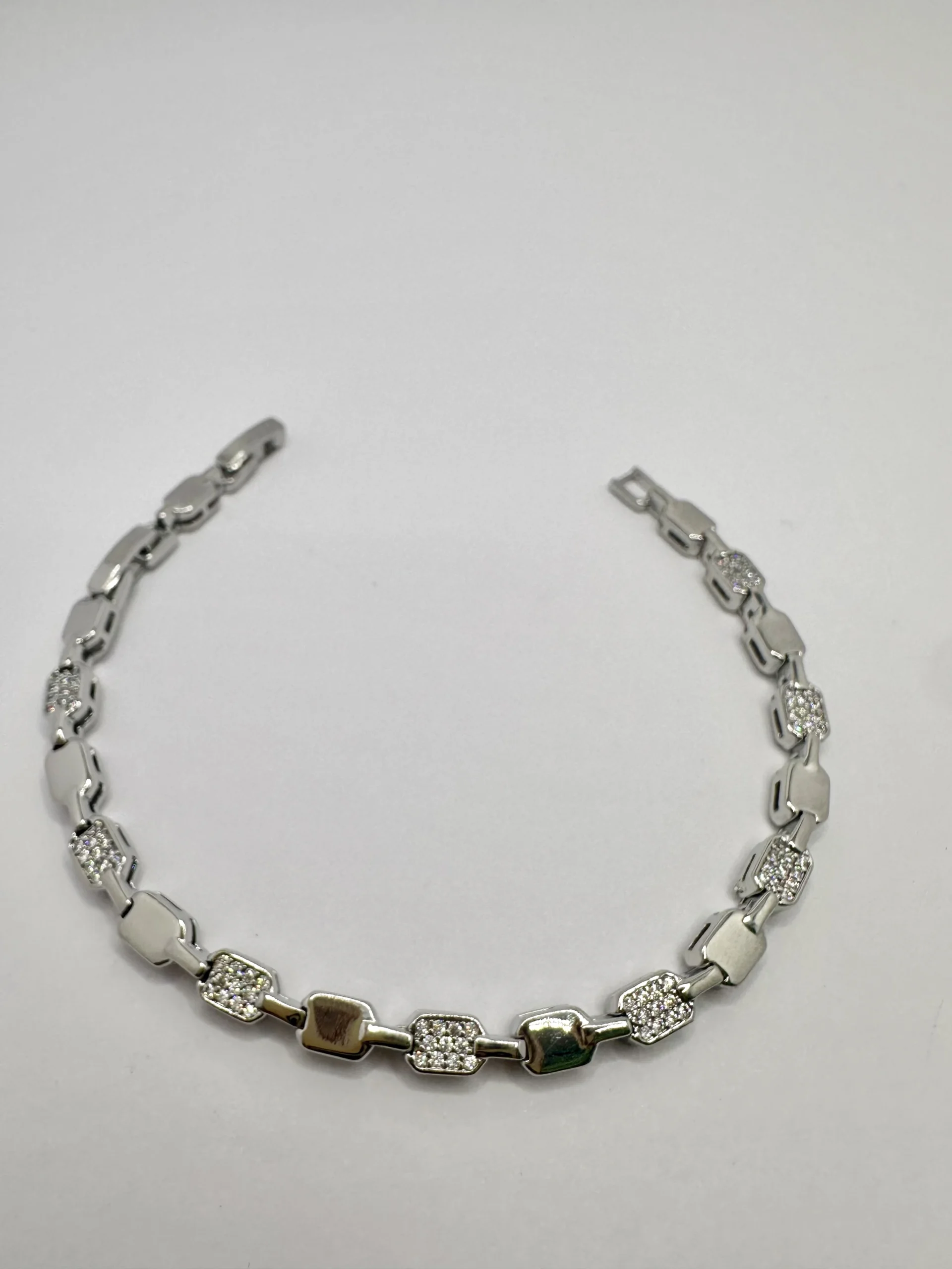 18K Gold Plated Silver Alternating Square Pavé Link Bracelet | Zeray