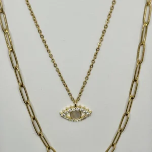 18K Gold Plated Evil Eye MOP Layered Necklace Set | Zeray