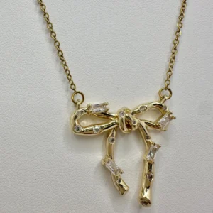 18K Gold Plated Crystal Bow Pendant Necklace | Scattered Gems | Zeray
