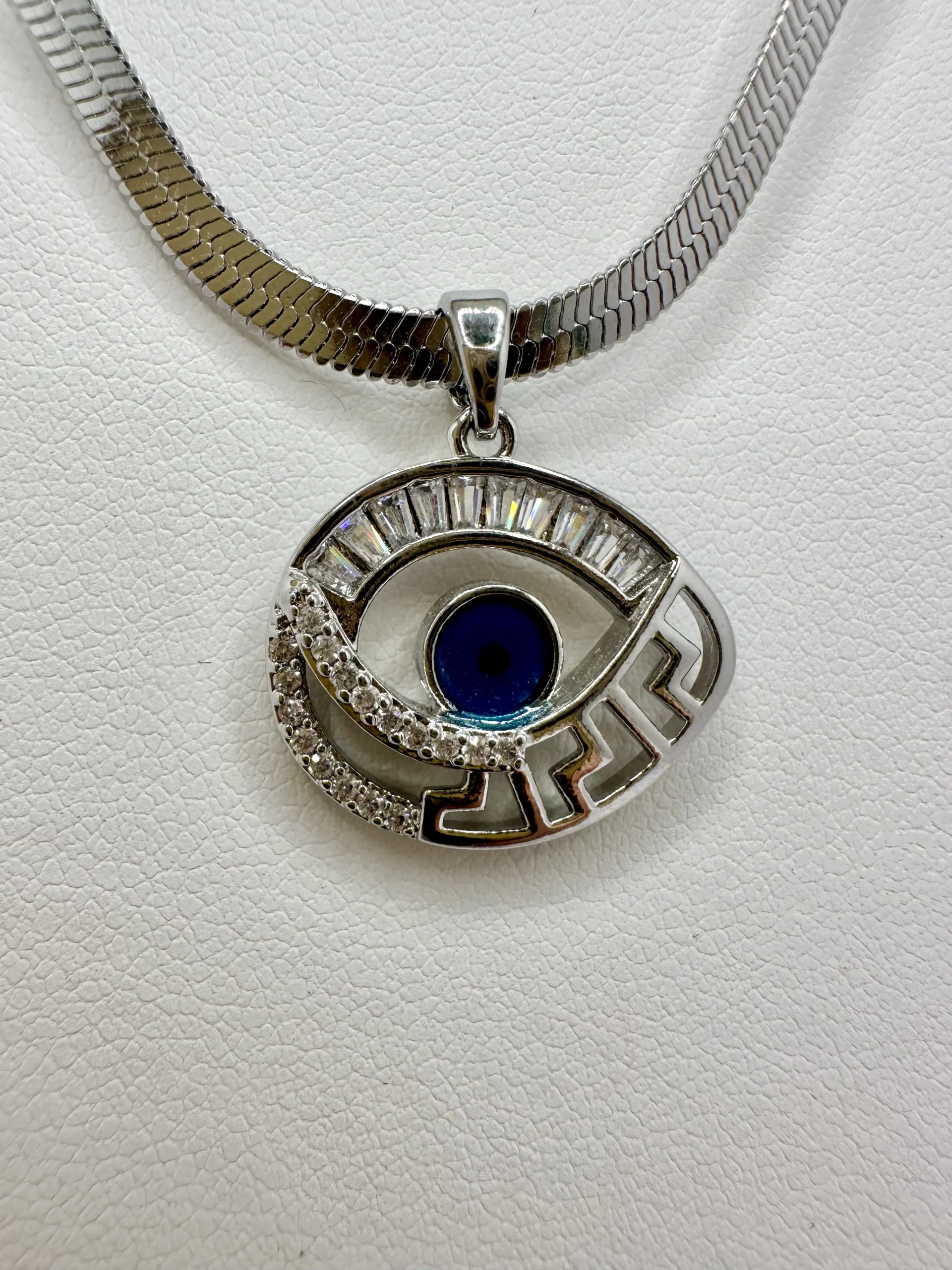 18K Gold Plated Large Evil Eye Greek Key Pendant Necklace | Zeray