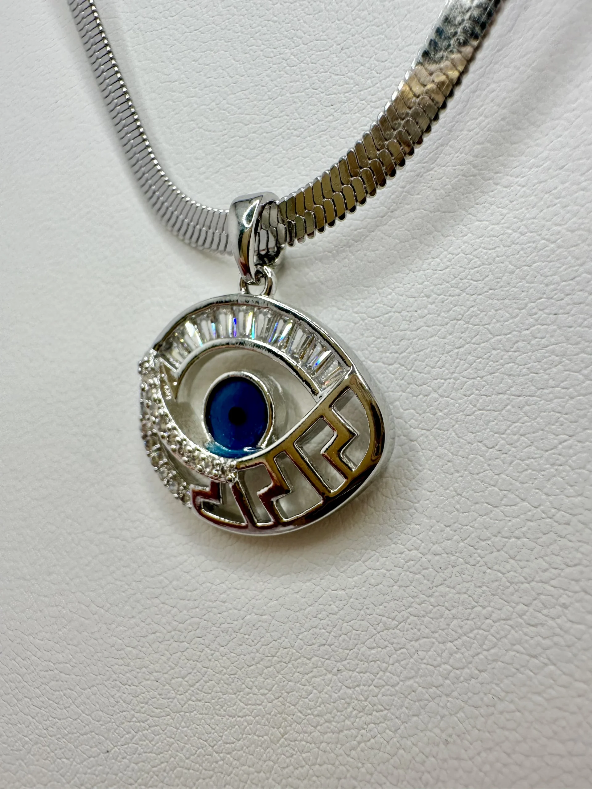 18K Gold Plated Large Evil Eye Greek Key Pendant Necklace | Zeray - Image 2