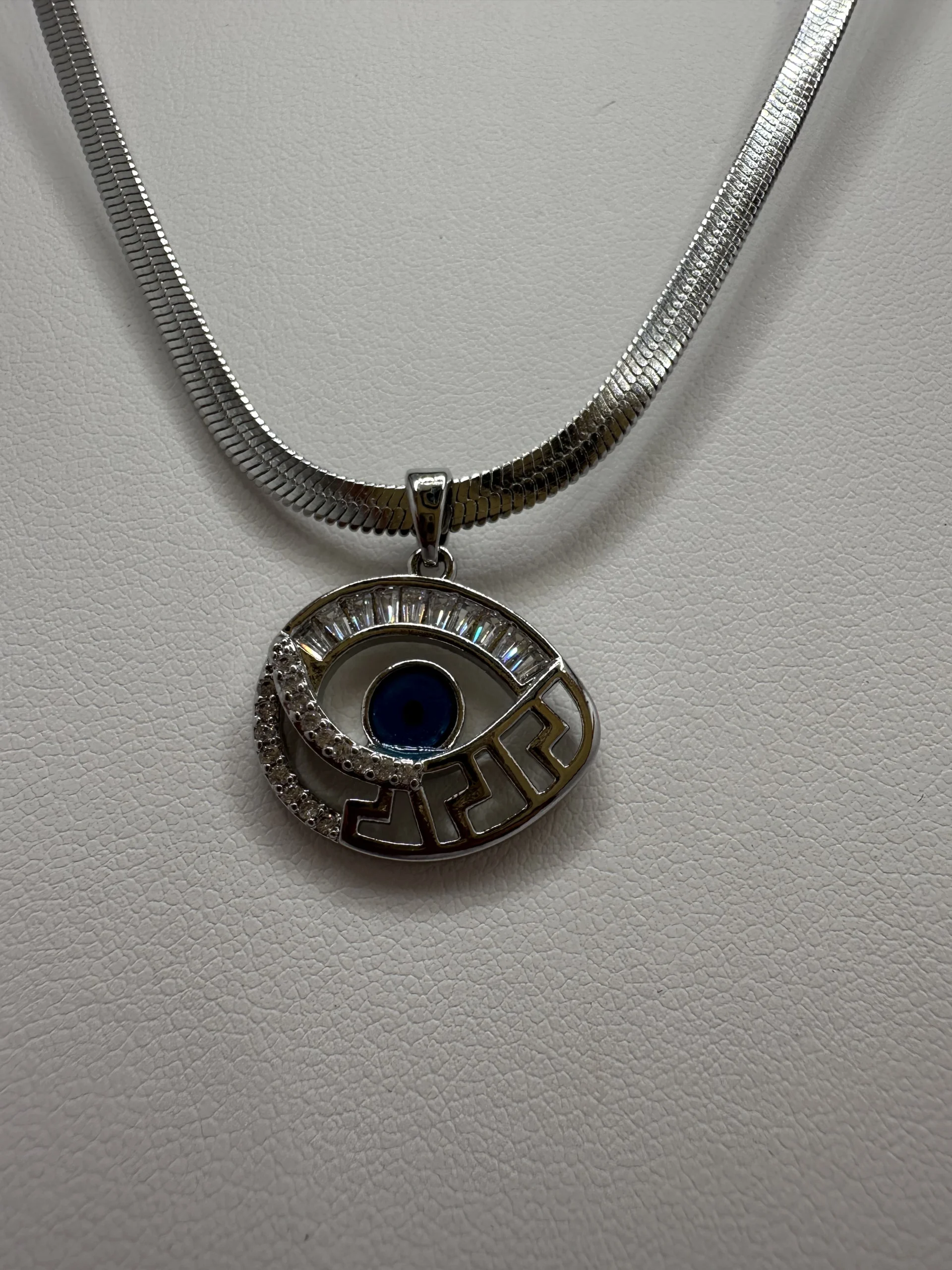18K Gold Plated Large Evil Eye Greek Key Pendant Necklace | Zeray - Image 3