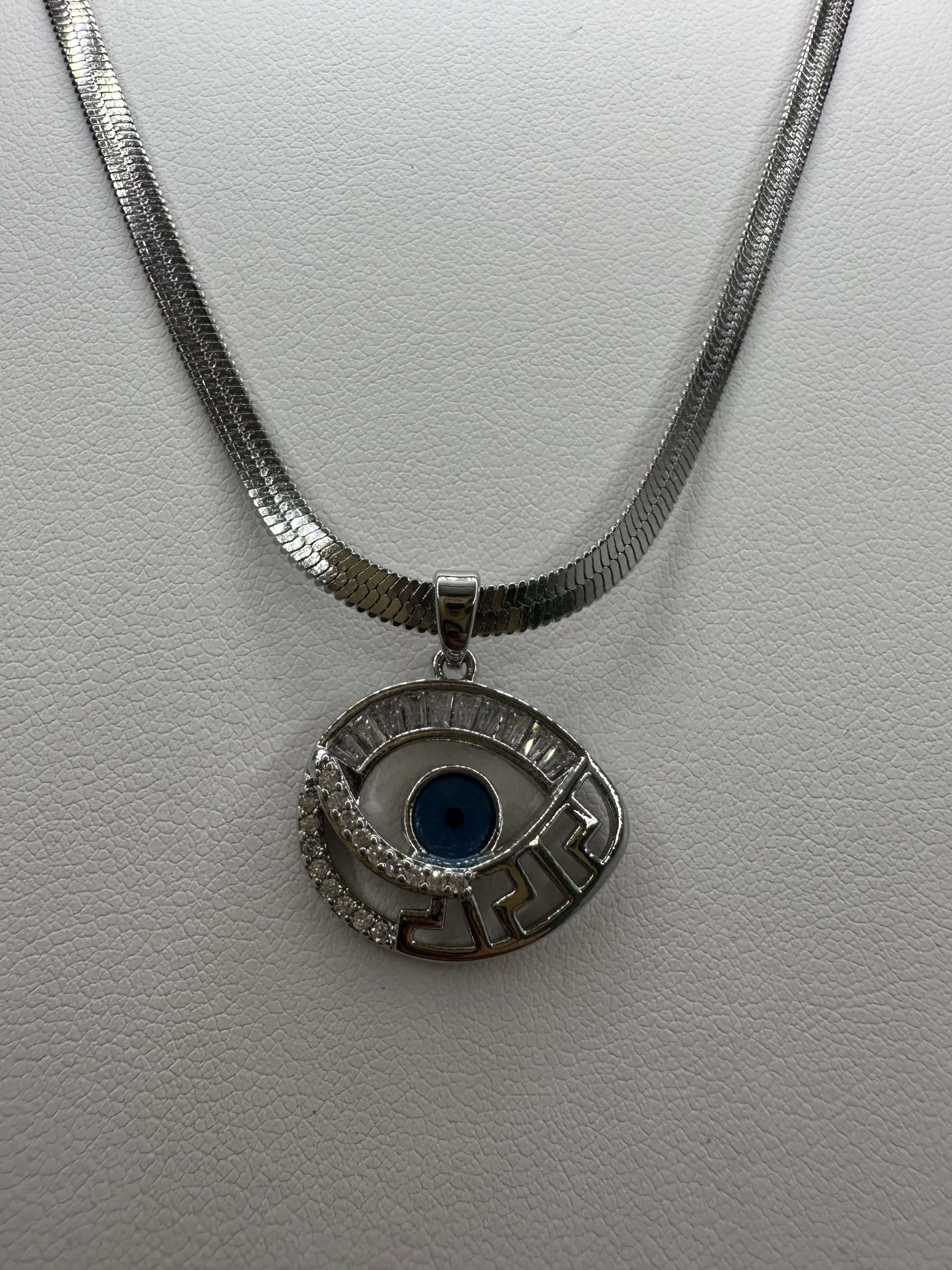 18K Gold Plated Large Evil Eye Greek Key Pendant Necklace | Zeray - Image 4